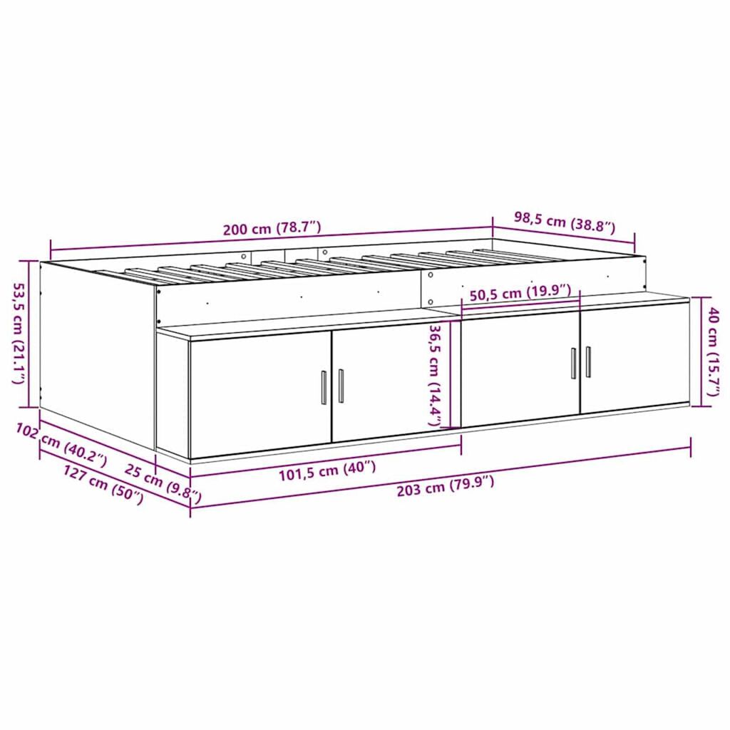 vidaXL Κρεβάτι με αποθηκευτικό χώρο artisan δρυς 100 x 200 cm