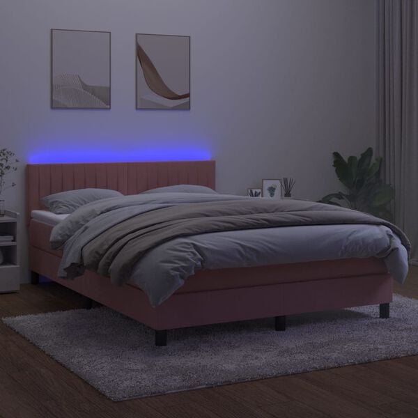 vidaXL &Kappa;&rho;&epsilon;&beta;ά&tau;&iota; Boxspring &mu;&epsilon; &Sigma;&tau;&rho;ώ&mu;&alpha; & LED &Rho;&omicron;&zeta; 140x190 &epsilon;&kappa;. &Beta;&epsilon;&lambda;&omicron;ύ&delta;&iota;&nu;&omicron;