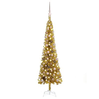 vidaXL Χριστουγεννιάτικο Δέντρο Προφωτ. Slim με Μπάλες Χρυσό 120 εκ.