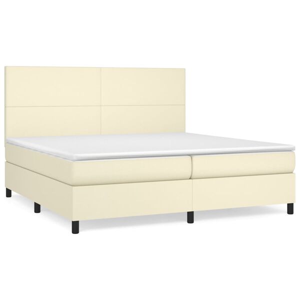 vidaXL Κρεβάτι Boxspring με Στρώμα Κρεμ 200x200 εκ. Συνθετικό Δέρμα