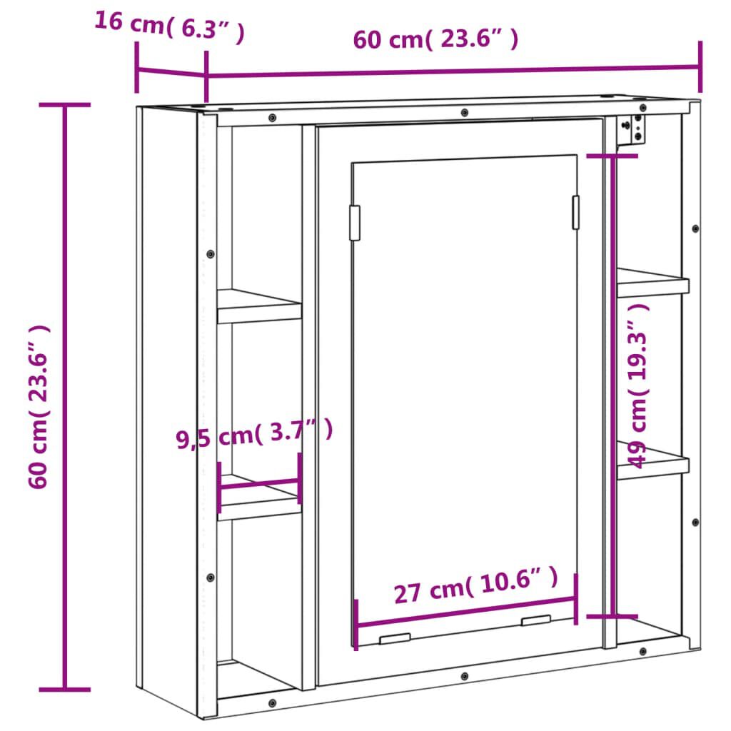 vidaXL Καθρέφτης Μπάνιου Ντουλάπι Sonoma Δρυς 60x16x60 εκ. Επεξ. Ξύλο