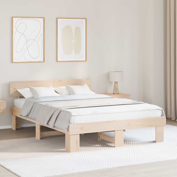 vidaXL Σκελετός Κρεβατιού Καφέ 150 x 200 cm Συμπαγές ξύλο πεύκου