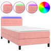 vidaXL Κρεβάτι Boxspring με Στρώμα & LED Ροζ 100x200 εκ. Βελούδινο