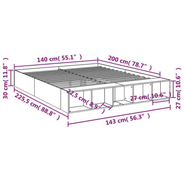vidaXL Πλαίσιο Κρεβατιού Γκρι Sonoma 140x200 εκ. Επεξεργασμένο Ξύλο