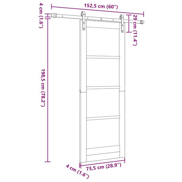 vidaXL Συρόμενη Πόρτα με Σετ Εξαρτημάτων 73.5x198.5 εκ. Μασίφ Ξύλο Πεύκου