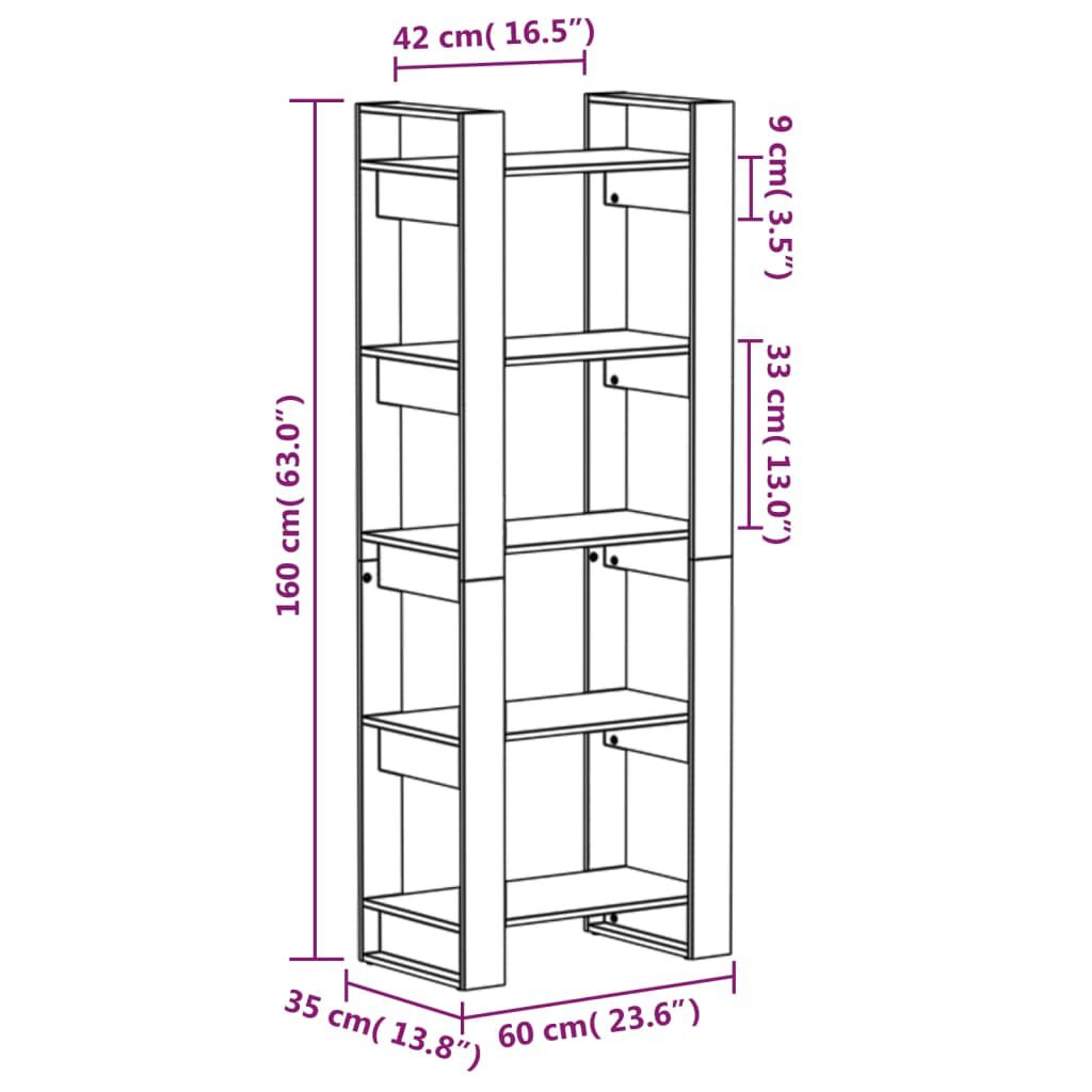 vidaXL Βιβλιοθήκη/Διαχωριστικό Χώρου Γκρι 60x35x160 εκ. Μασίφ Ξύλο