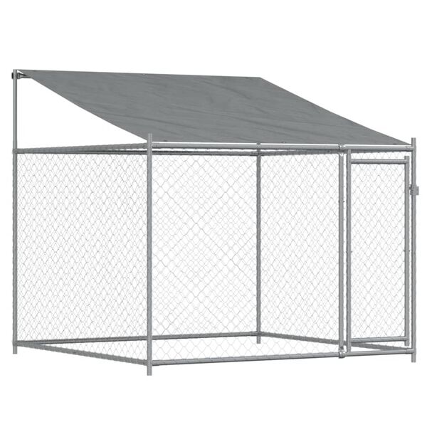 vidaXL Κλουβί Σκύλου με Οροφή και Πόρτες Γκρι 6x2x2 μ. Γαλβ. Χάλυβας
