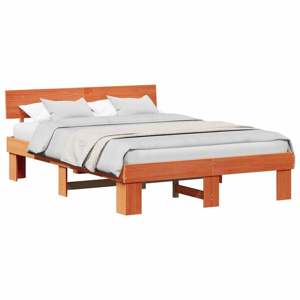 vidaXL Σκελετός Κρεβατιού Καφέ κεριού 140 x 200 cm Μασίφ ξύλο πεύκου