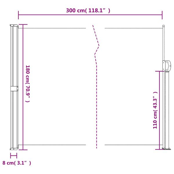 vidaXL Σκίαστρο Πλαϊνό Συρόμενο Taupe 180 x 300 εκ.