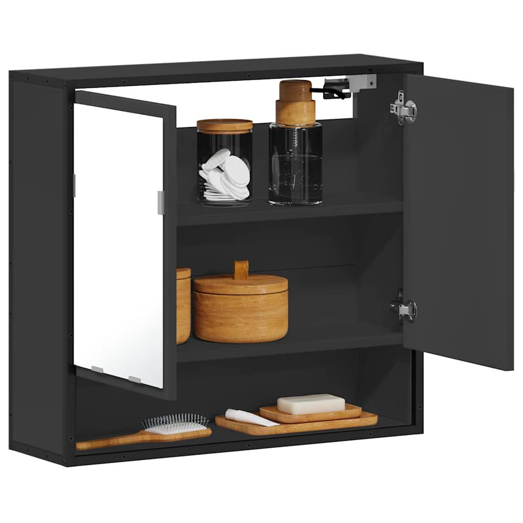 vidaXL Καθρέφτης Μπάνιου με Ντουλάπι Μαύρος 65x20x60 εκ. Επεξ. Ξύλο