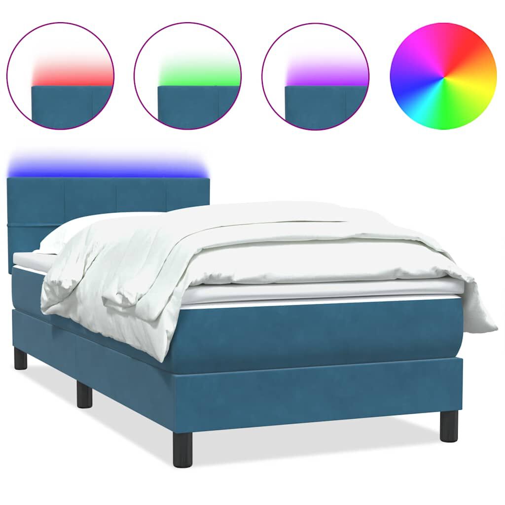 vidaXL Κρεβάτι Boxspring με Στρώμα Σκούρο Μπλε 80x220 εκ. Βελούδινο
