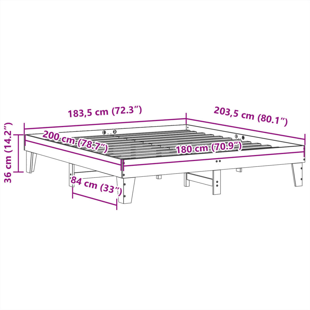 vidaXL Σκελετός Κρεβ. Χωρίς Στρώμα Λευκό 180x200 εκ Μασίφ Πεύκο