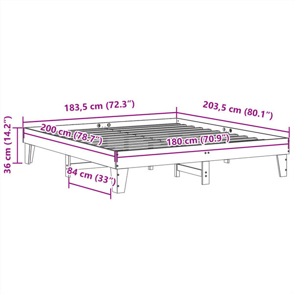 vidaXL Σκελετός Κρεβ. Χωρίς Στρώμα Λευκό 180x200 εκ Μασίφ Πεύκο