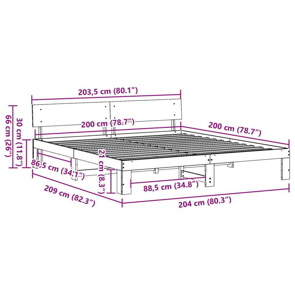 vidaXL Κρεβάτι με κεφαλάρι Λευκό 200x200 εκ Μασίφ Ξύλο Πεύκου