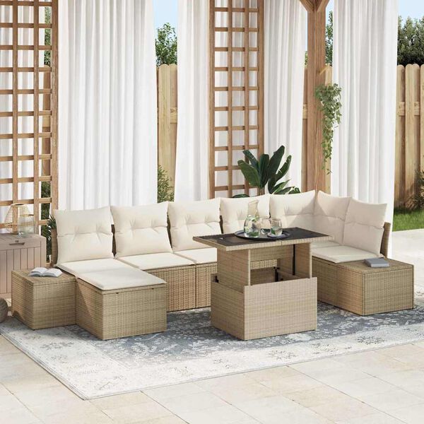vidaXL Σετ Καναπέ Κήπου με αποθήκευση 8 pcs Μπεζ Πολυ ράταν