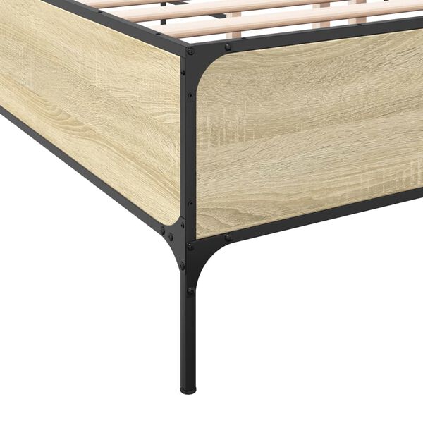 vidaXL Πλαίσιο Κρεβατιού Sonoma Δρυς 135x190 εκ. Επεξ. Ξύλο & Μέταλλο