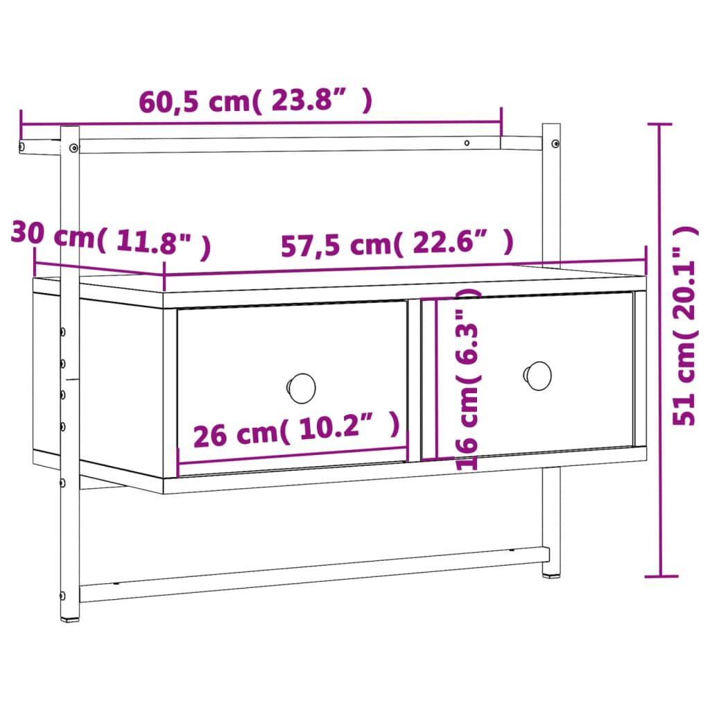 vidaXL Έπιπλο Τηλεόρασης Επιτοίχιο Sonoma Δρυς 60,5x30x51 εκ. Επ. Ξύλο