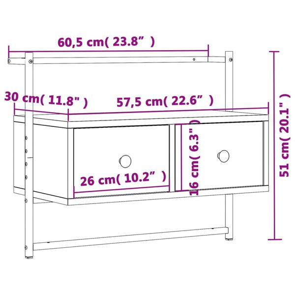 vidaXL Έπιπλο Τηλεόρασης Επιτοίχιο Sonoma Δρυς 60,5x30x51 εκ. Επ. Ξύλο