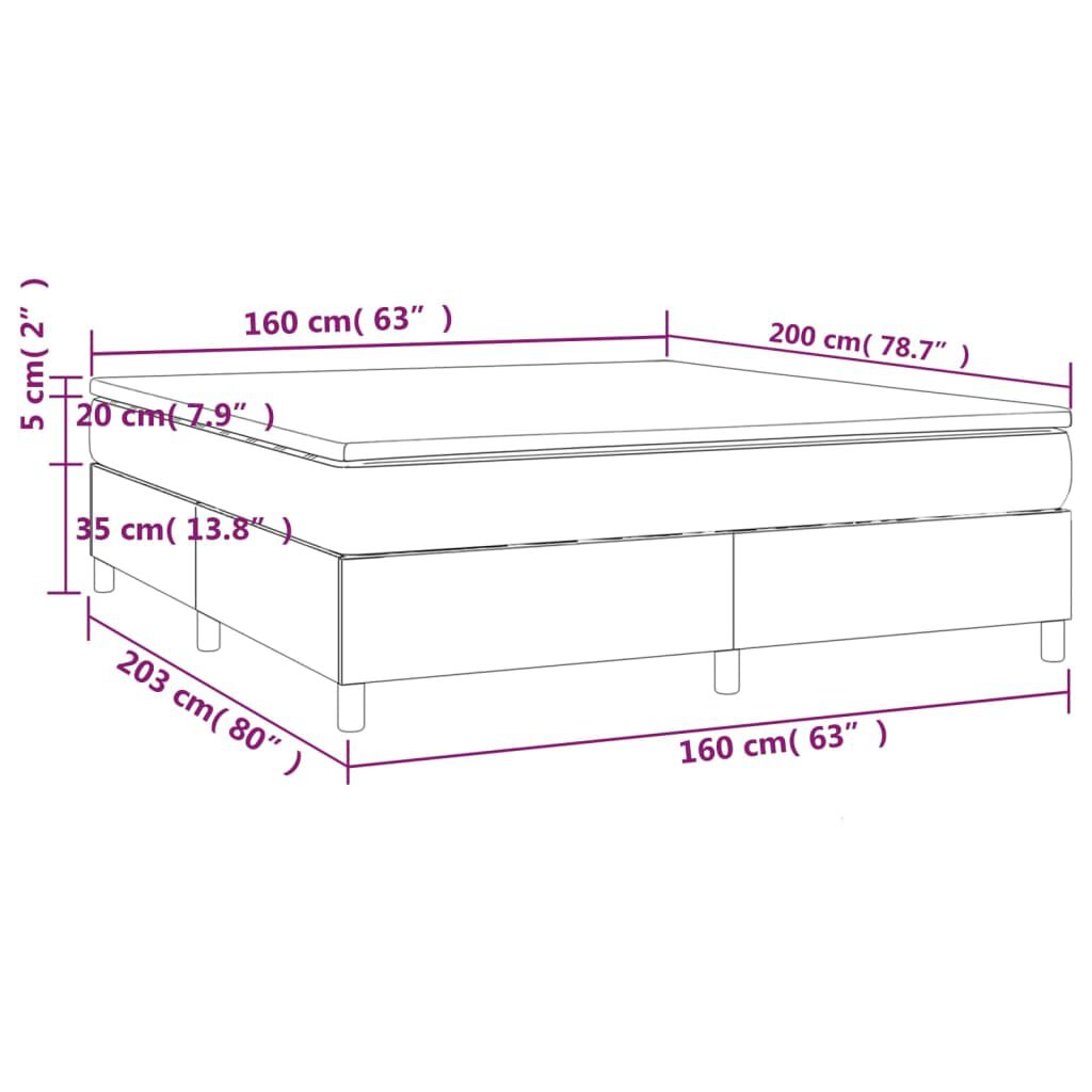 vidaXL Κρεβάτι Boxspring με Στρώμα Σκούρο Γκρι 160x200 εκ Υφασμάτινο