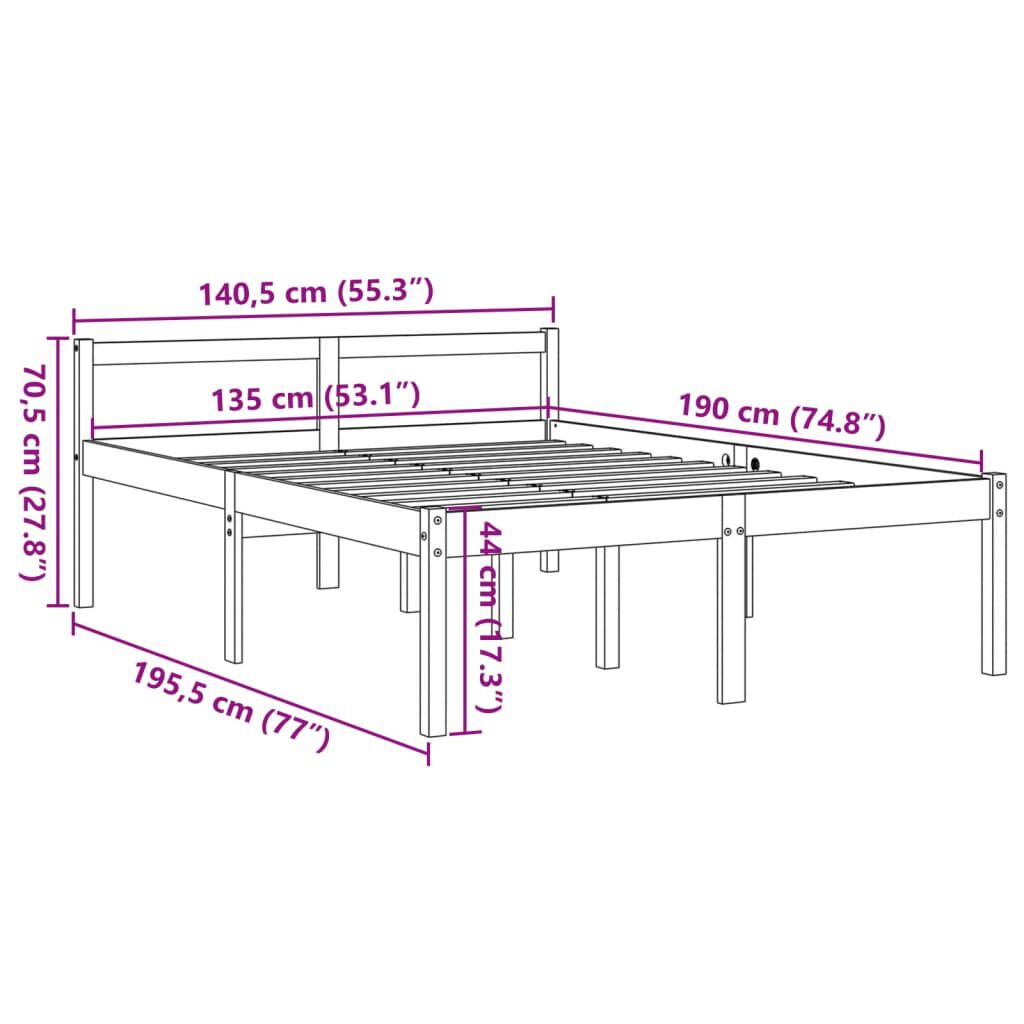 vidaXL Κρεβάτι Ηλικιωμένων Καφέ Κεριού 135x190εκ από Μασίφ Ξύλο Πεύκου