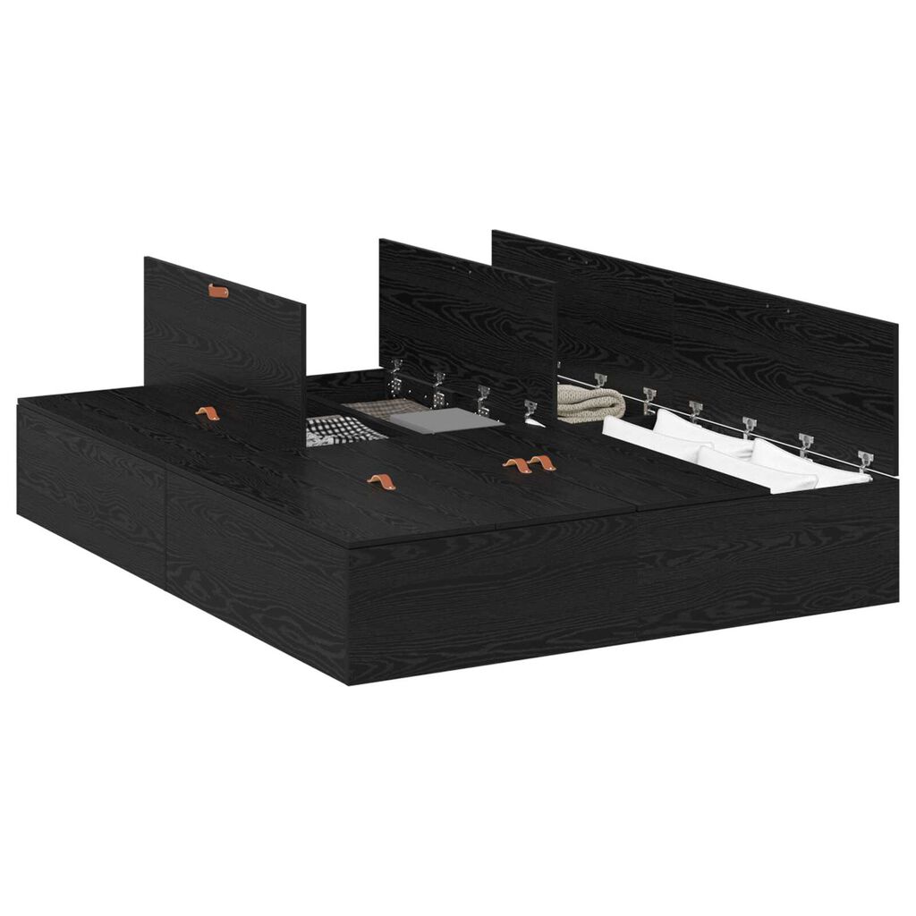 vidaXL Κρεβάτι Αποθήκευσης Μαύρη Δρυς 135x190 εκ