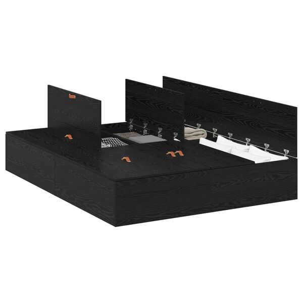 vidaXL Κρεβάτι Αποθήκευσης Μαύρη Δρυς 135x190 εκ