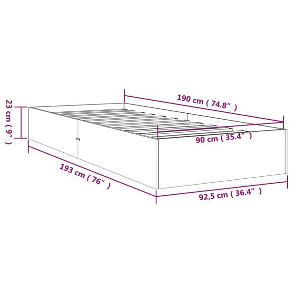 vidaXL Πλαίσιο Κρεβατιού Λευκό 90 x 190 εκ. Μασίφ Ξύλο Single