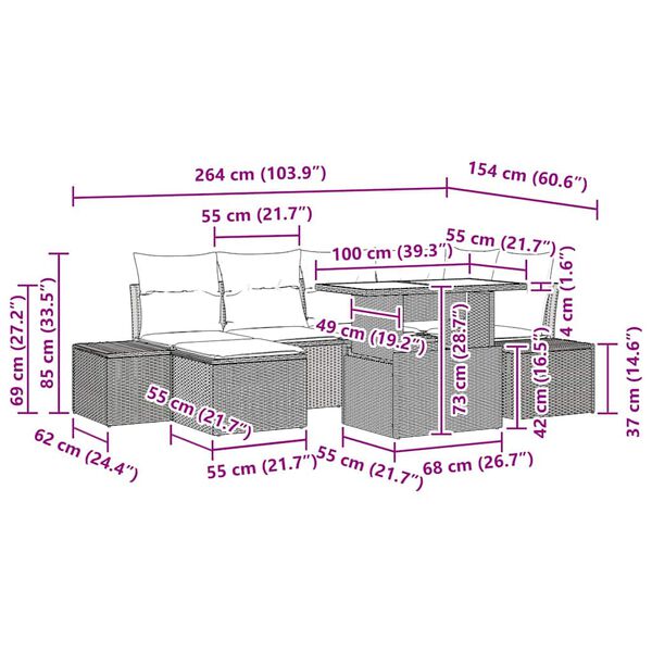 vidaXL Σετ Καναπέ Κήπου με αποθήκευση 7 pcs Μπεζ Πολυ ράταν