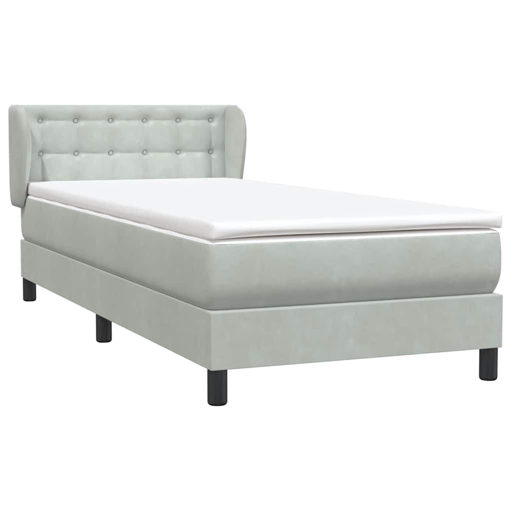 vidaXL Box Spring κρεβάτι με στρώμα ανοιχτό γκρι 90x210 cm Βελούδινο