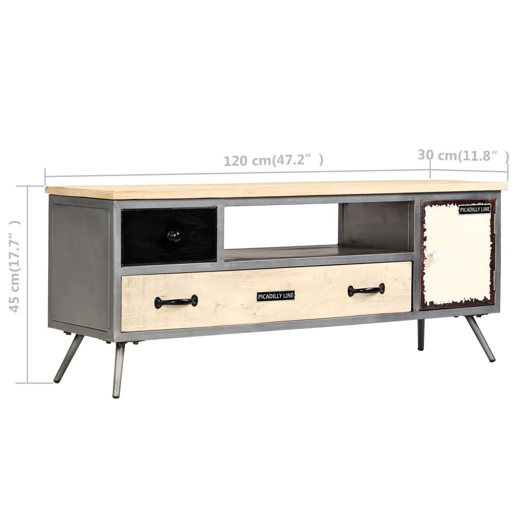 vidaXL Έπιπλο Τηλεόρασης 120x30x45 εκ. από Μασίφ Ξύλο Μάνγκο & Ατσάλι