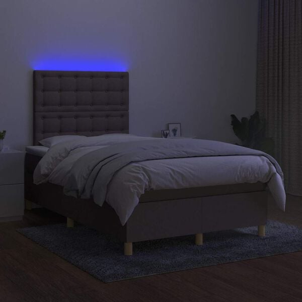 vidaXL &Kappa;&rho;&epsilon;&beta;ά&tau;&iota; Boxspring &mu;&epsilon; &Sigma;&tau;&rho;ώ&mu;&alpha; & LED Taupe 120x190 &epsilon;&kappa;. &Upsilon;&phi;&alpha;&sigma;&mu;ά&tau;&iota;&nu;&omicron;