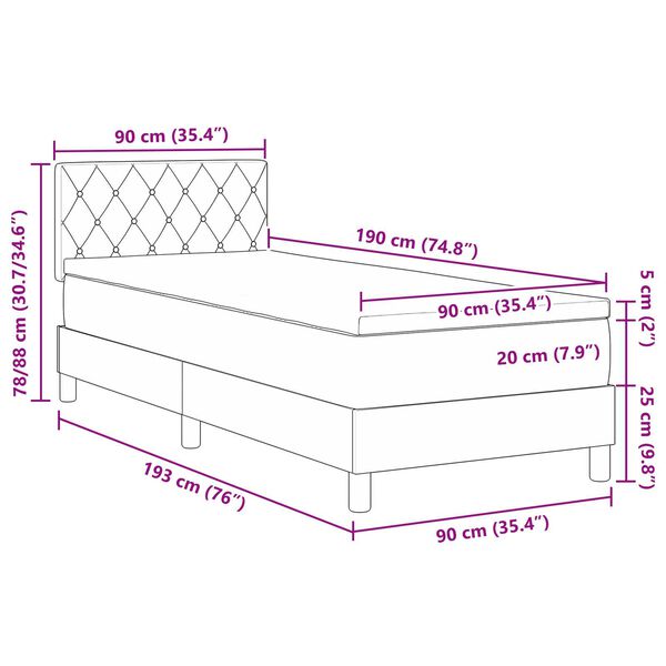 κρεβάτι box spring με μαξιλάρι και LED vidaXL σκούρο πράσινο 90x190 εκ. βελούδο