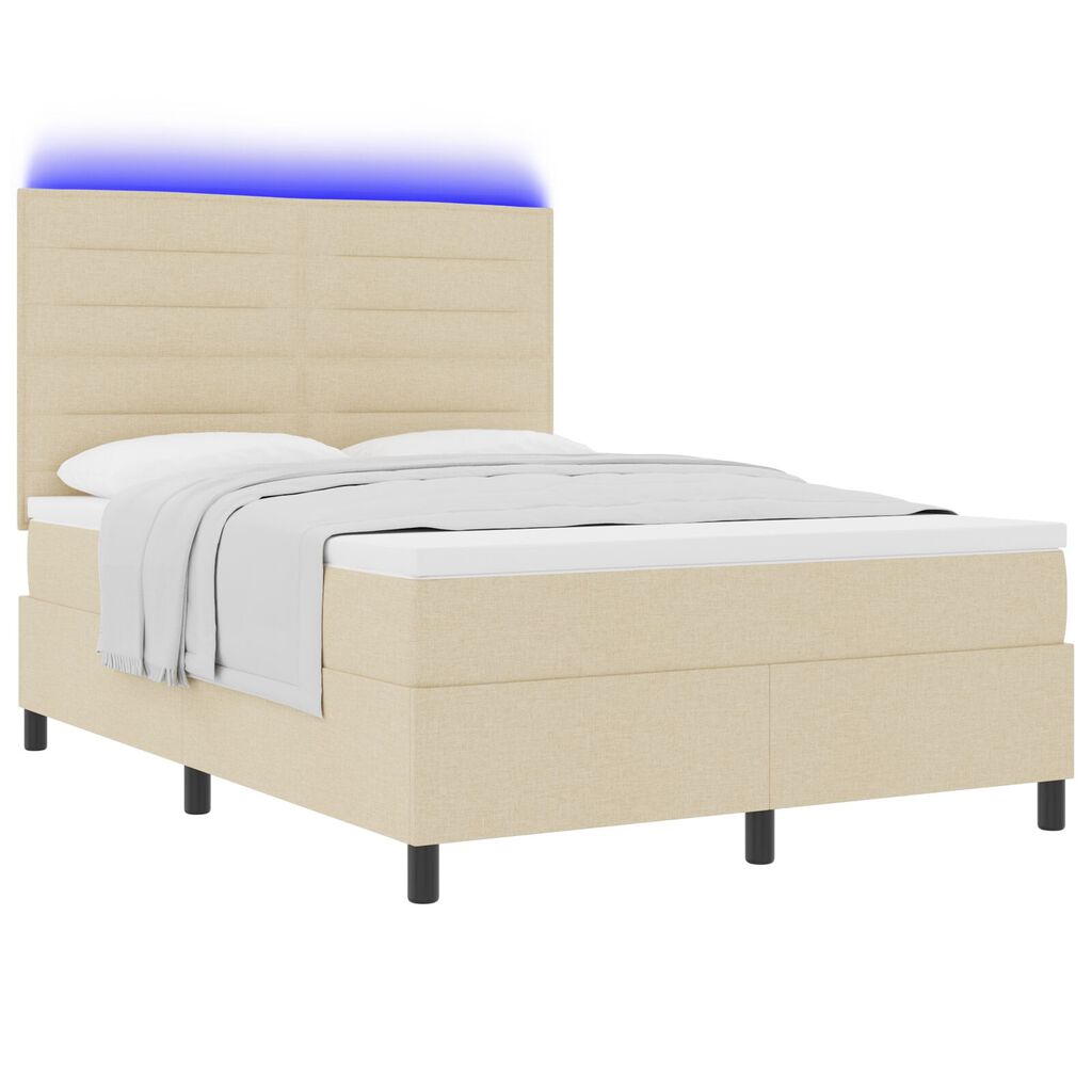 vidaXL Κρεβάτι με Βάση και Στρώμα & LED Μπεζ 140x190 εκ. Ύφασμα