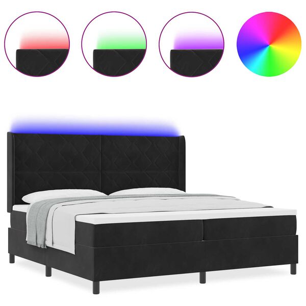 vidaXL Κρεβάτι Box Spring LED με Στρώμα Μαύρο 200 x 200 cm Βελούδο
