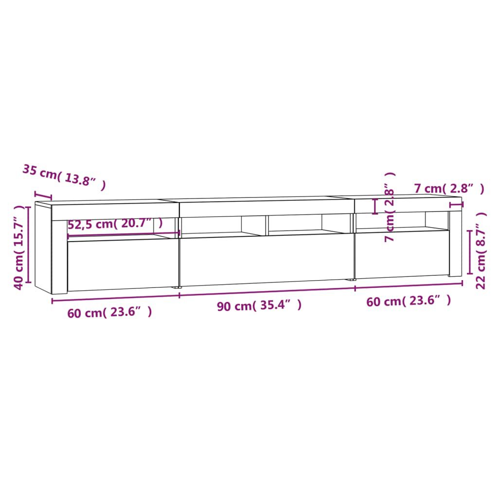vidaXL Έπιπλο Τηλεόρασης με LED Καπνιστή Δρυς 210x35x40 εκ.