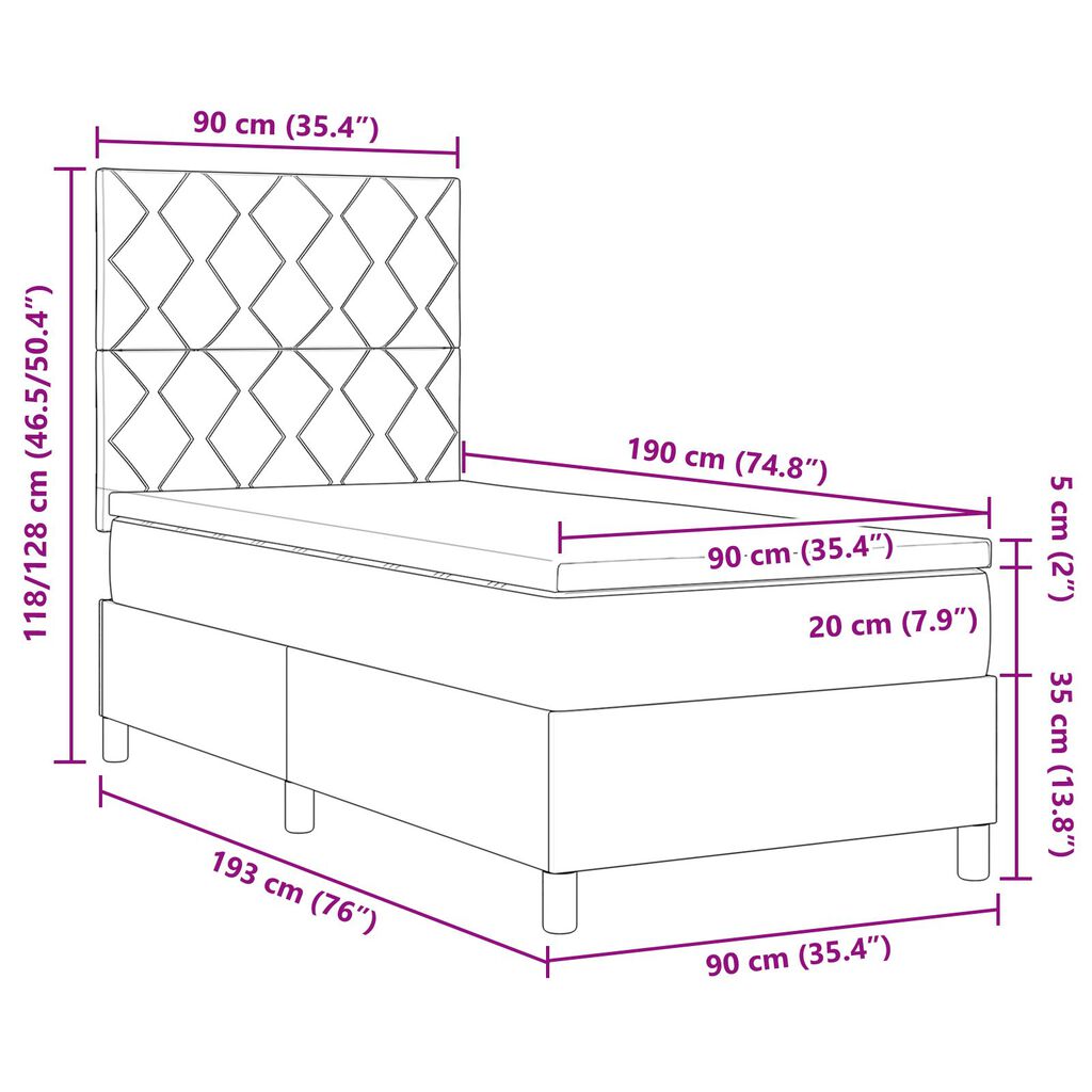 vidaXL Κρεβάτι Box Spring με Στρώμα & LED Ροζ 90x190 εκ. Βελούδου