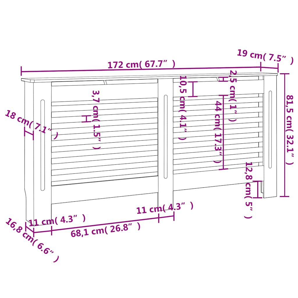 vidaXL Κάλυμμα Καλοριφέρ Λευκό 172 x 19 x 81,5 εκ. από MDF