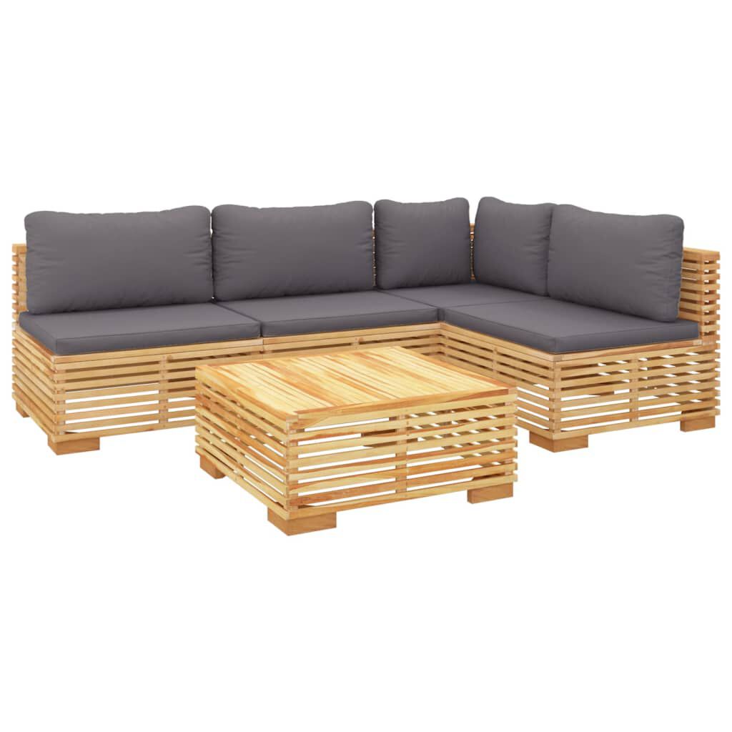 vidaXL Σαλόνι Κήπου Σετ 5 Τεμαχίων από Μασίφ Ξύλο Teak με Μαξιλάρια