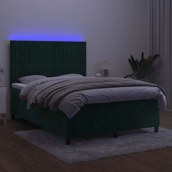 vidaXL &Kappa;&rho;&epsilon;&beta;ά&tau;&iota; Boxspring &mu;&epsilon; &Sigma;&tau;&rho;ώ&mu;&alpha; & LED &Sigma;&kappa;. &Pi;&rho;ά&sigma;&iota;&nu;&omicron; 140x190&epsilon;&kappa; &Beta;&epsilon;&lambda;&omicron;ύ&delta;&omicron;