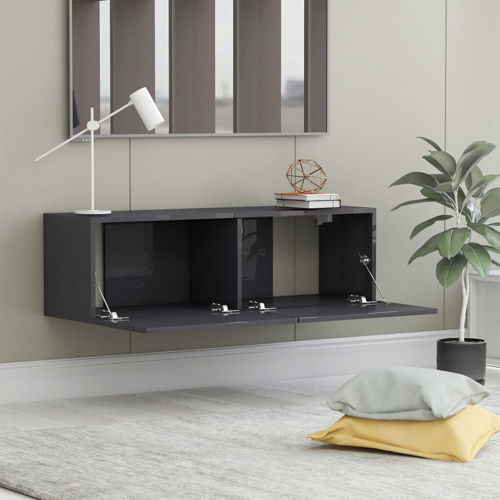 vidaXL Έπιπλο Τηλεόρασης Γυαλιστερό Γκρι 100x30x30 εκ. από Επεξ. Ξύλο