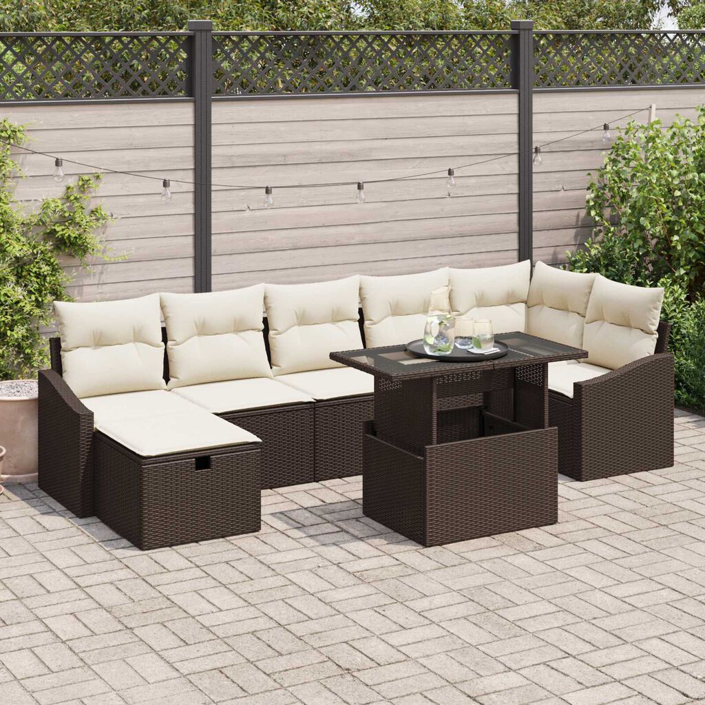 vidaXL Σετ Καναπέ Κήπου με μαξιλάρι 8 pcs Καφέ Πολυ ράταν