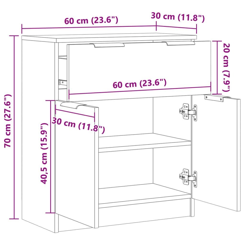 vidaXL Μπουφές Αρτισιανή Δρυς 60 x 30 x 70 εκ. από Επεξεργασμένο Ξύλο