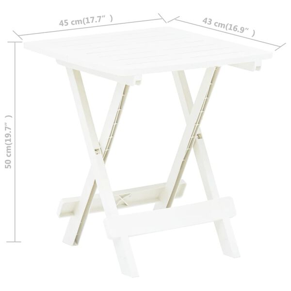 vidaXL Τραπέζι Κήπου Πτυσσόμενο Λευκό 45 x 43 x 50 εκ. Πλαστικό