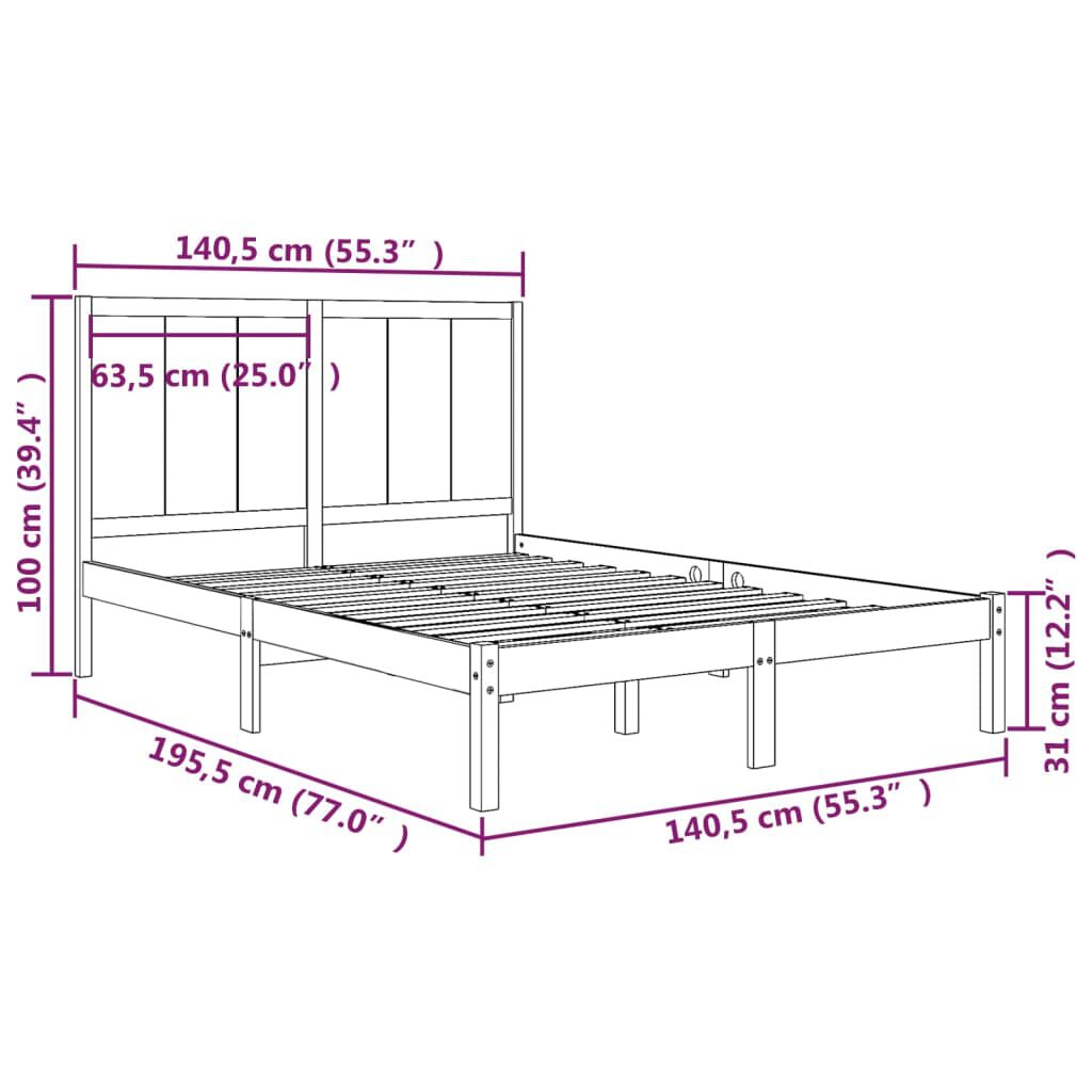 vidaXL Σκελετός Κρεβατιού Χωρίς Στρώμα 135x190 εκ Μασίφ Ξύλο Πεύκου