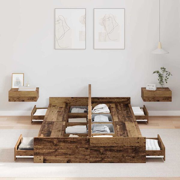 vidaXL Σκελετός κρεβατιού με αποθηκευτικό χώρο με κεφαλάρι Παλαιό ξύλο