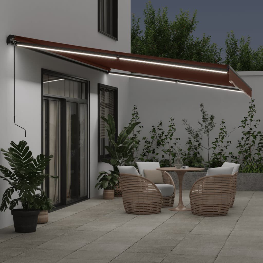 vidaXL Τέντα Πτυσσόμενη Χειροκίνητη με LED Καφέ 600x300 εκ.