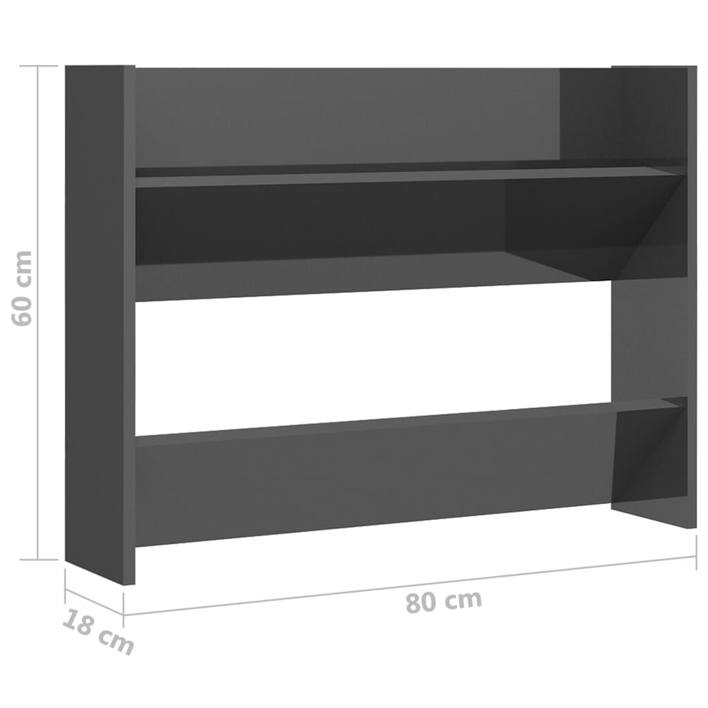 vidaXL Παπουτσοθήκη Τοίχου Γυαλιστερό Γκρι 80x18x60εκ. από Επεξ. Ξύλο