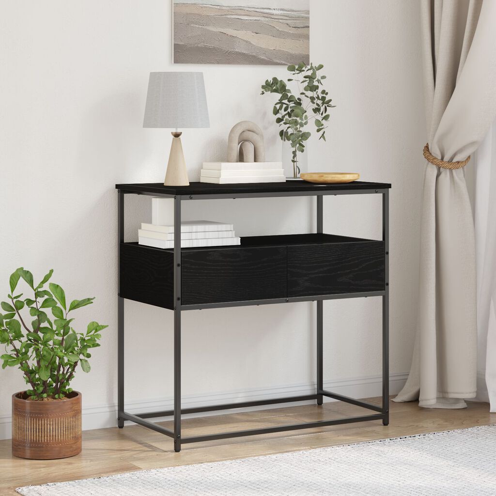 vidaXL Κονσόλα Μαύρη Δρυς 75x40x75 εκ Επεξεργασμένο Ξύλο και Ατσάλι