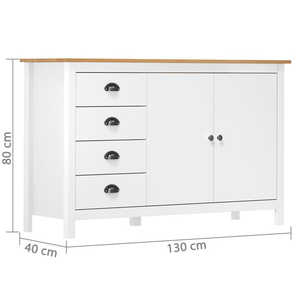 vidaXL Μπουφές Hill Λευκός 130x40x80 εκ. από Μασίφ Ξύλο Πεύκου