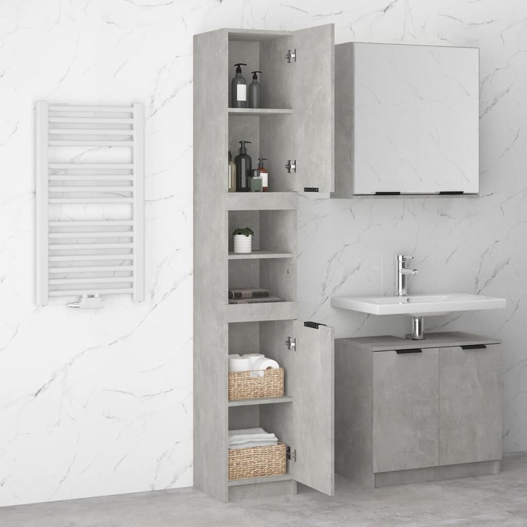 vidaXL Ντουλάπι Μπάνιου Γκρι Σκυροδέματος 32x34x188,5 εκ. Επεξ. Ξύλο